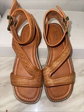 Crown Vintage Cognac Braided Ankle-Strap Sandals